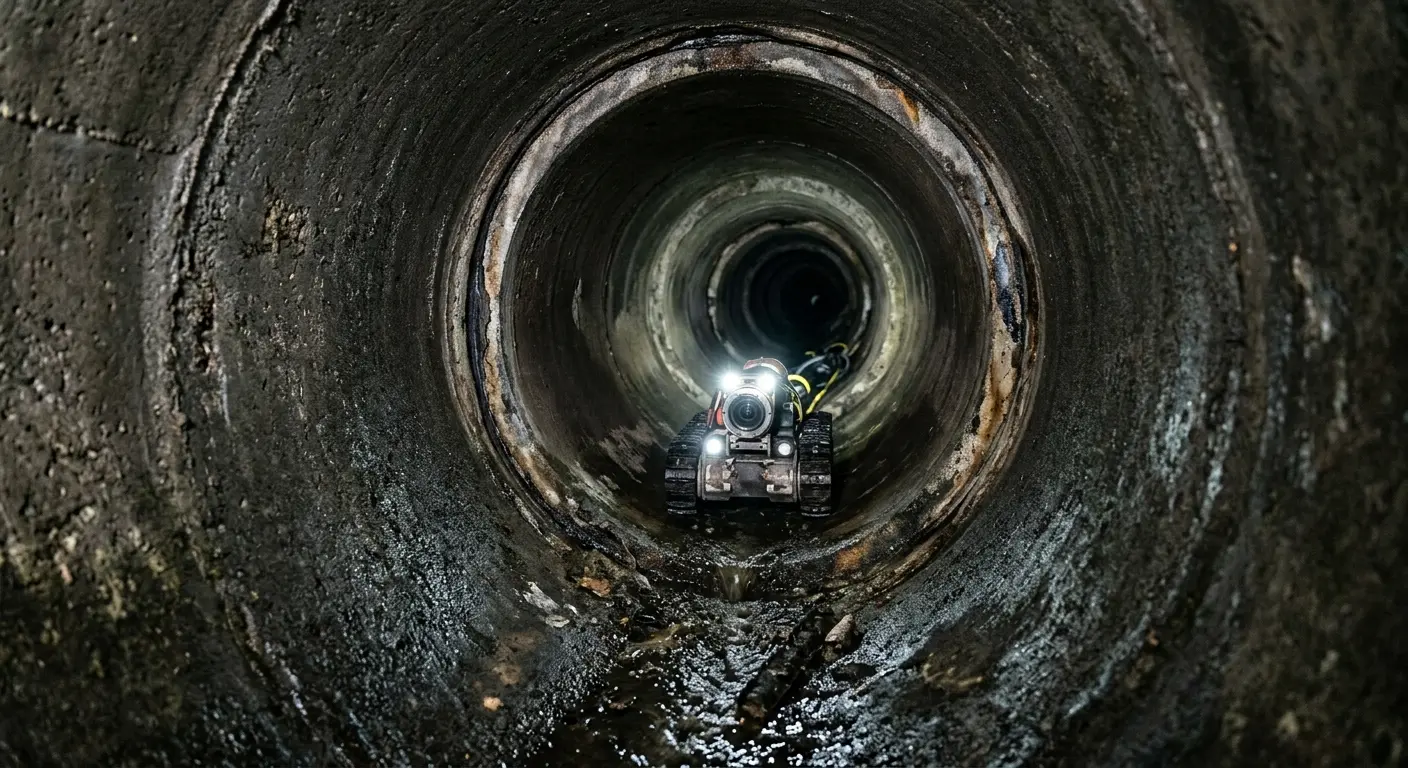 Robotic sewer camera inspecting pipe interior for Drain Snake Service in New Rochelle